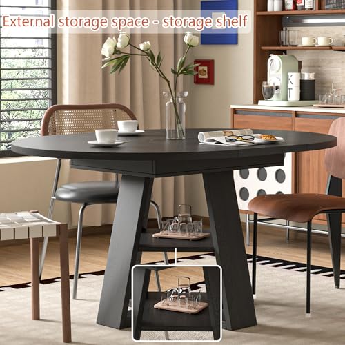 Extendable Round Dining Table for 4-8 with Removable Leaves, Wood Base, Walnut V742