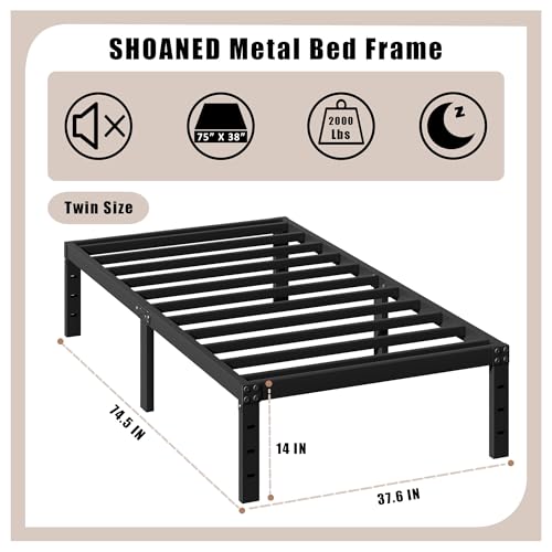 Full Metal Bed Frame 14 Inch Tall Heavy Duty Black Steel Slats Platform J736200