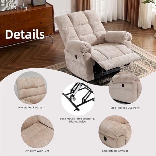 Oversized Power Lift Recliner Chair with Massage and Heat for Elderly, Beige R7985