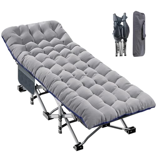 ABORON Folding Camping Cot with Mat for Adults, Heavy Duty Outdoor Bed with Carry Bag C211720