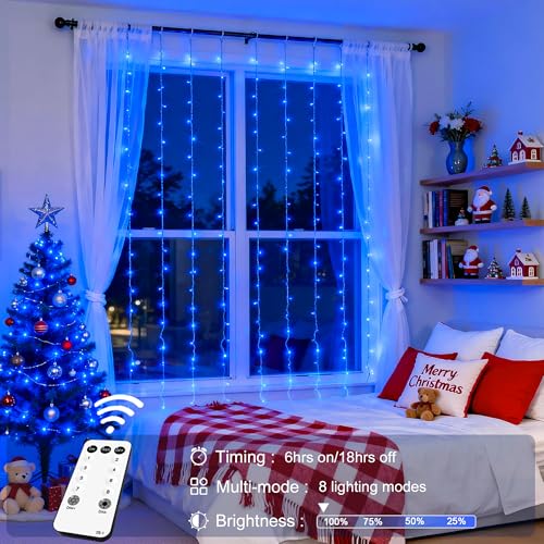 JMEXSUSS 300 LED Remote Control Christmas Curtain Lights, Warm White V64841