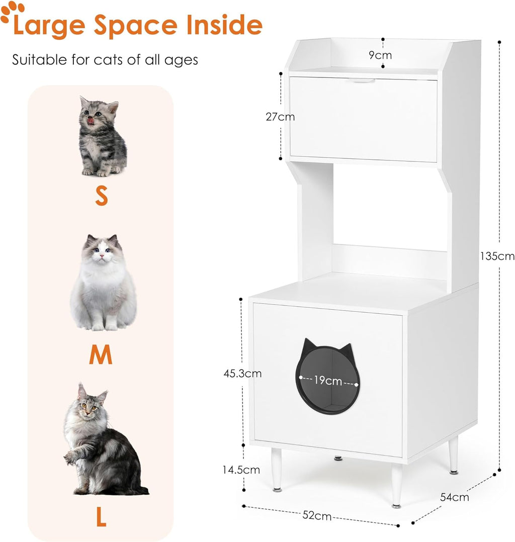 White Wooden Cat Litter Box Enclosure with Storage Shelves J4228
