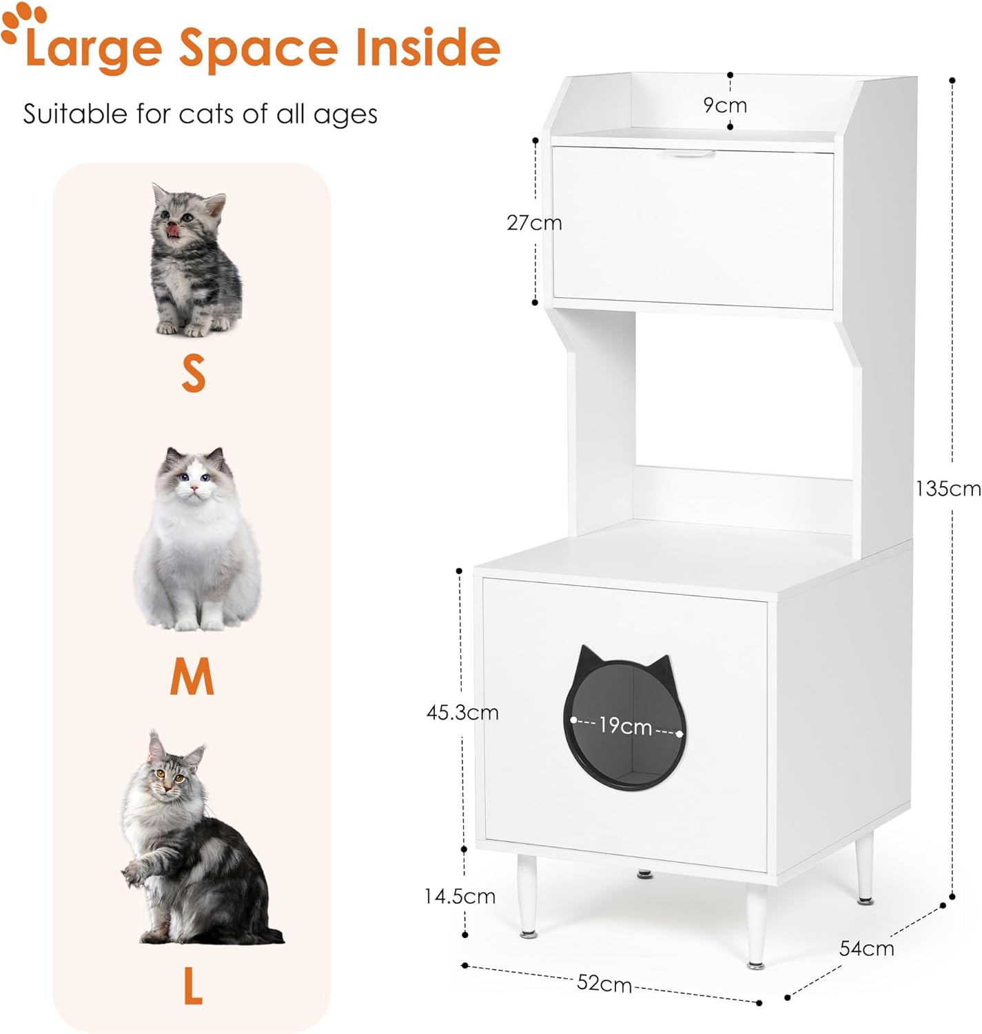 White Wooden Cat Litter Box Enclosure with Storage Shelves J4228