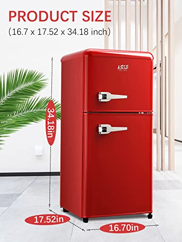 KRIB BLING Compact Refrigerator with Freezer, Mini Fridge, Red I986