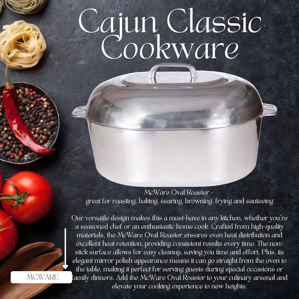 Cajun Cookware Aluminum Roaster Pan with Lid 15-inch Oval I2183