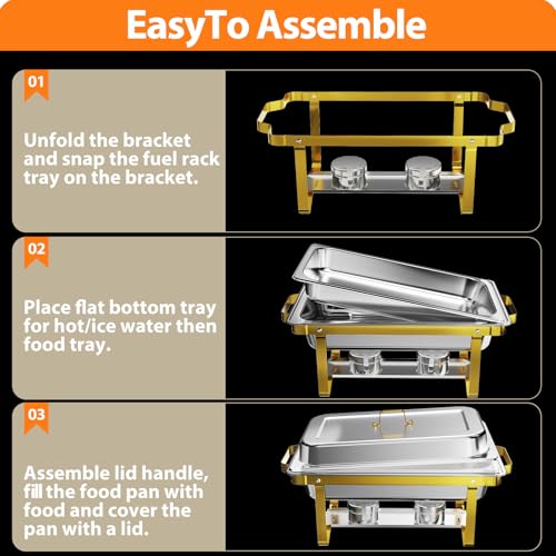 ROOMTEC 8QT 304 Stainless Steel Chafing Dish Buffet Set 4 Pack, Gold and Silver P34375