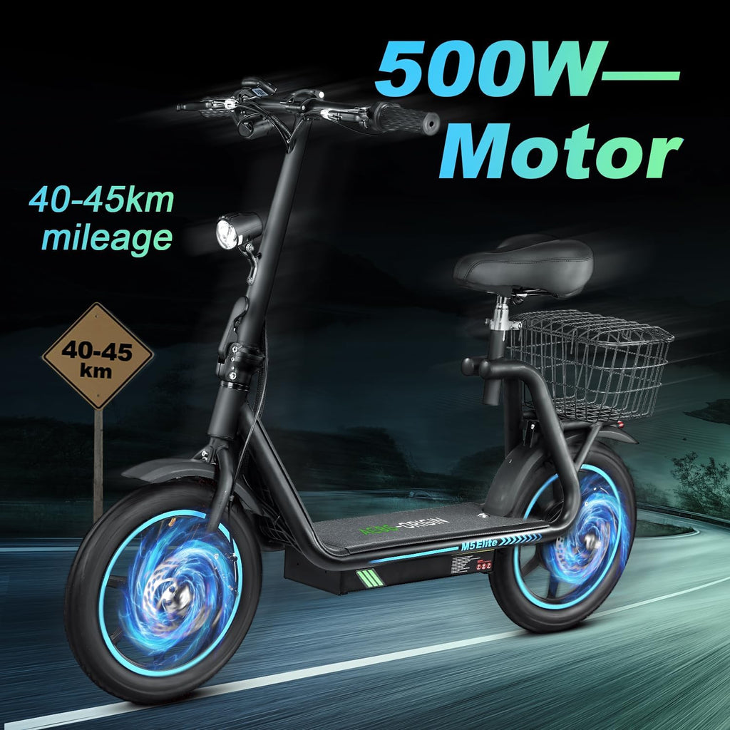 M5 Electric Scooter with Seat, 500W Motor, 22 Miles Range, Foldable for Adults J737
