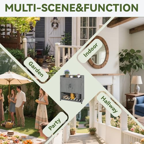 AECOJOY Outdoor Storage Cabinet Potting Bench Table with Adjustable Shelf, Grey N11766