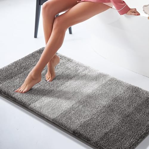 Yimobra Bathroom Rugs Mat, Luxury Soft Comfortable Plush Absorbent Microfiber Bath Rugs, Extra Thick Non Slip Shaggy Shower Rug, Machine Wash, Bath Carpet for Bathroom Floor, Tub, 24"x17", Blue Gray