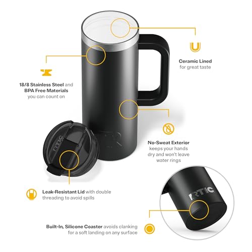 RTIC 20oz Road Trip Travel Mug with Lid and Handle, Insulated Stainless Steel P393441