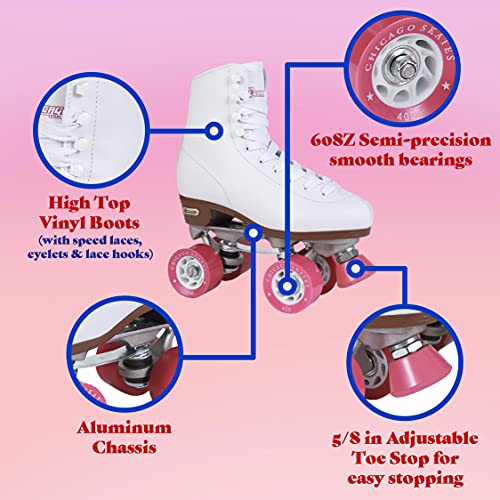 CHICAGO Skates White Quad Roller Skates for Women Beginners Adjustable High-Top X806