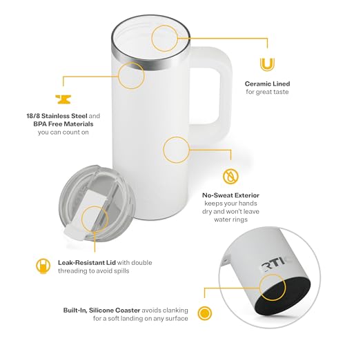 RTIC 20oz Road Trip Travel Mug with Lid and Handle, Insulated Stainless Steel P393441