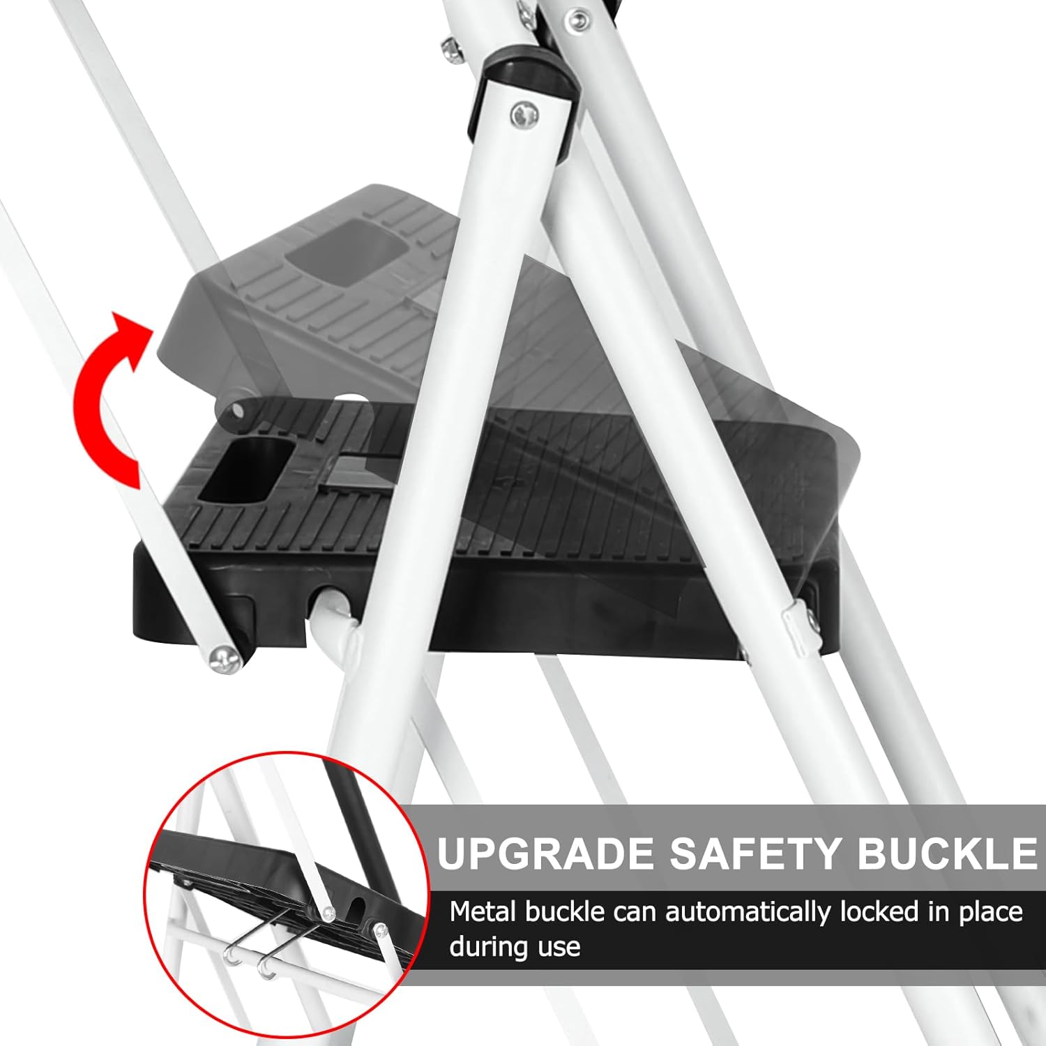 3 Step Ladder with Handrails, Attachable Tool Bag, 500 lbs Capacity, White X59037
