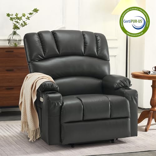 MCombo Oversized Power Lift Recliner Chair for Elderly with Heat and Massage, Faux Leather, Dark Brown N537
