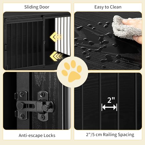 Dog Crate Furniture with Barn Door for Small Medium Dogs, Rustic Brown P911