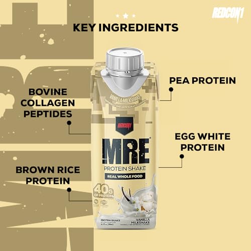REDCON1 MRE Ready to Drink Protein Shakes, Cookies & Cream - Lactose + Whey Free RTD, 12 Pack Y377913