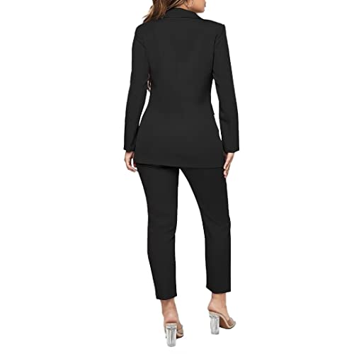 Women Double Breasted Blazer Set 2 Piece Pants Outfits Long Sleeve Business Suit L4740