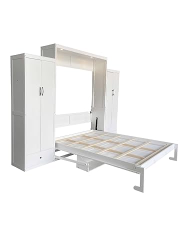 Queen Size Murphy Bed with Desk & Charging Station, White K505073
