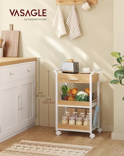 VASAGLE 4-Tier Rolling Utility Cart with Table Top, Lockable Casters, Rustic Brown and Ink Black L57262