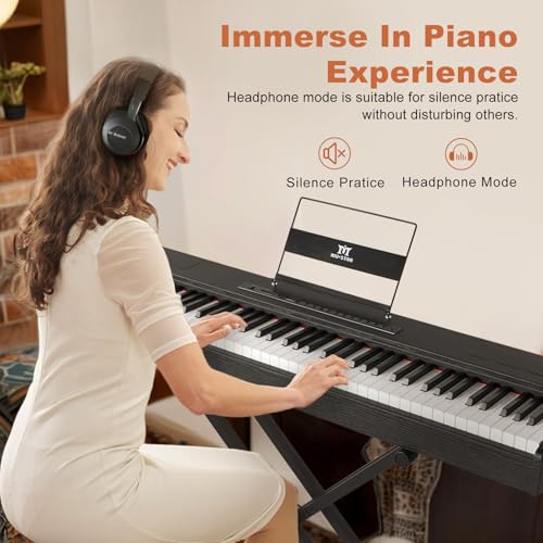 MUSTAR MDP-1200 Digital Piano 88 Key Weighted Hammer Action Keyboard with Stand, Pedal, Case, Black H320