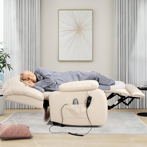 EDILLY Genuine Leather Power Lift Recliner Chair with Massage and Heating, Brown C901