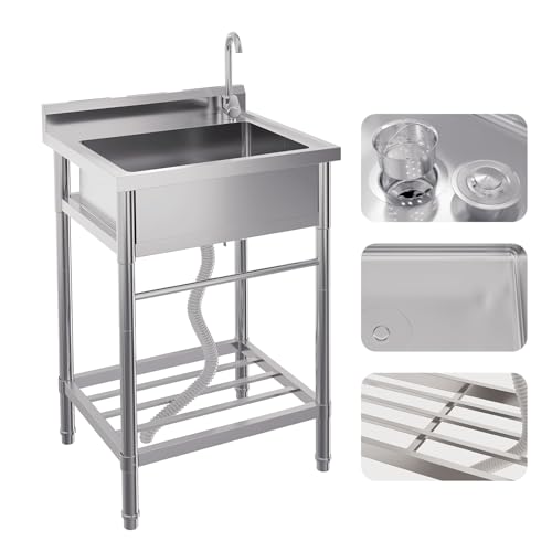 Stainless Steel Freestanding Utility Sink with Faucet and Drainboard E709258