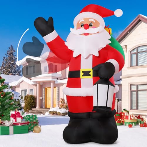 COMIN 8 FT Christmas Inflatables Outdoor Waving Santa Claus with LEDs V955