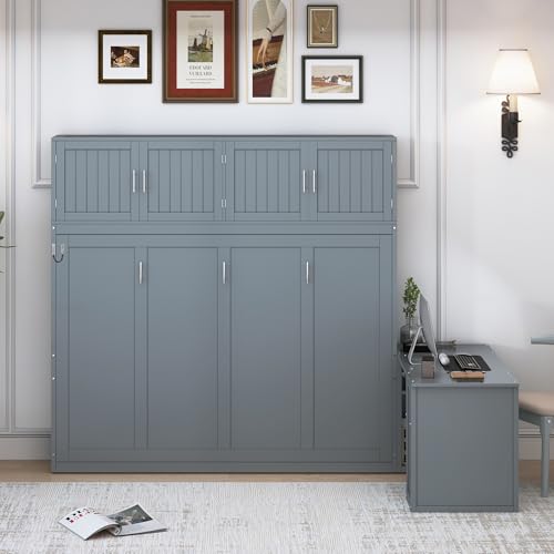 Ball & Cast Murphy Bed Queen Size Wall Chest with Charging Station and Storage Drawer, Gray J8503