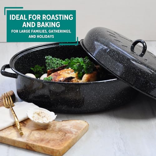 Mirro 15" Black Covered Oval Roaster with Lid Y9478