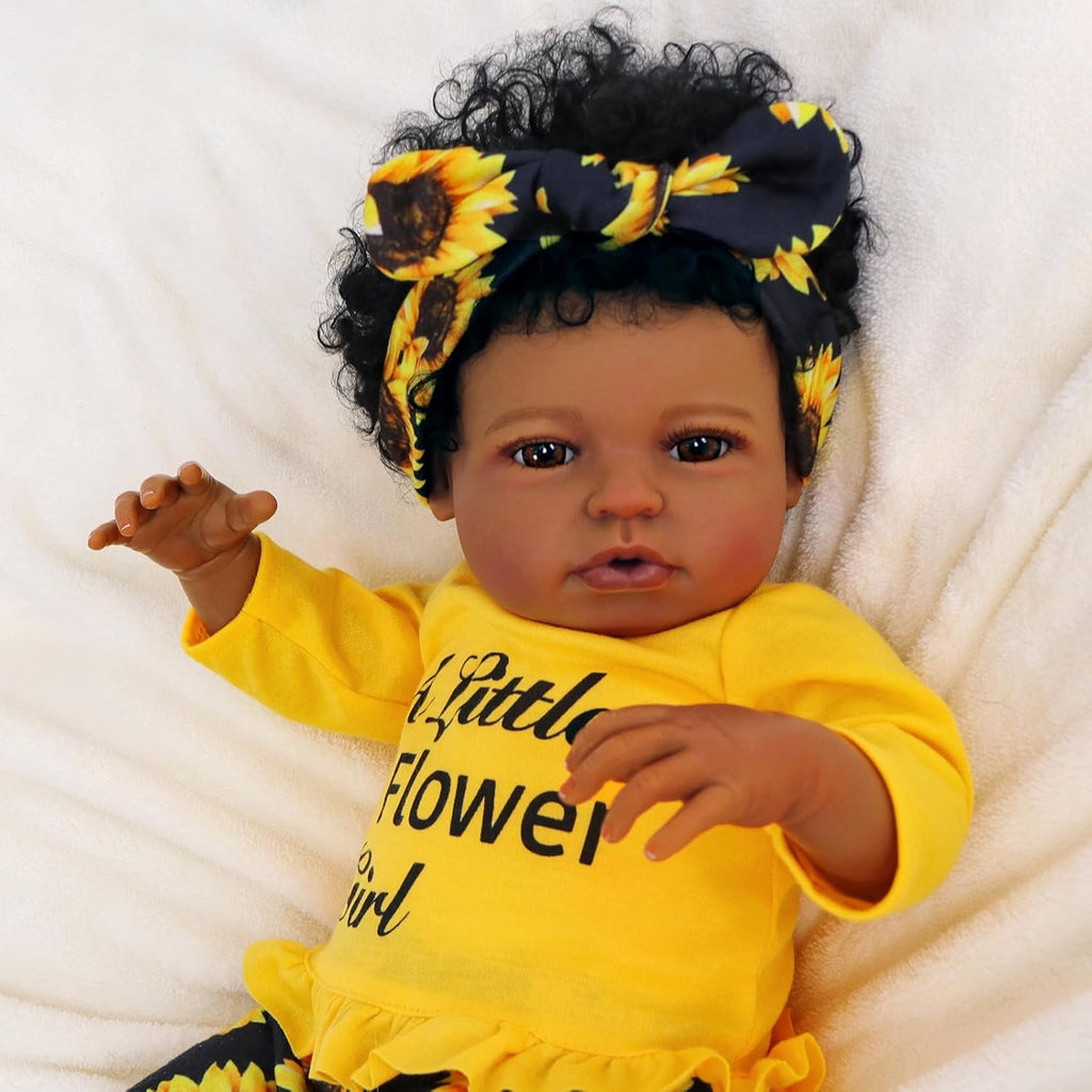 BABESIDE Reborn Baby Doll Black Girl 20 Inch Realistic Soft Vinyl Doll with Feeding Kit J6138
