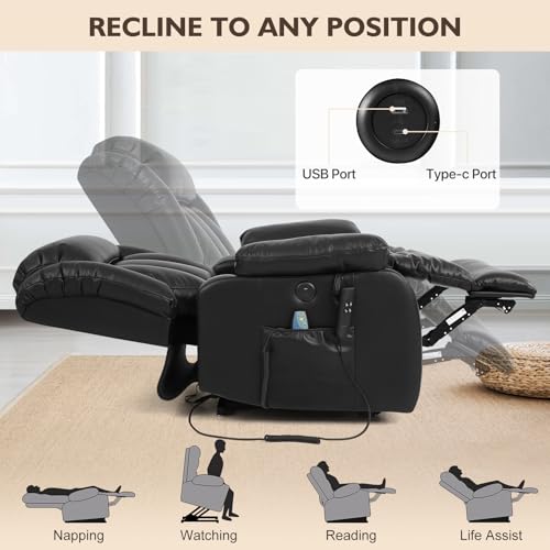 EDILLY Genuine Leather Power Lift Recliner Chair with Massage and Heating, Brown C901