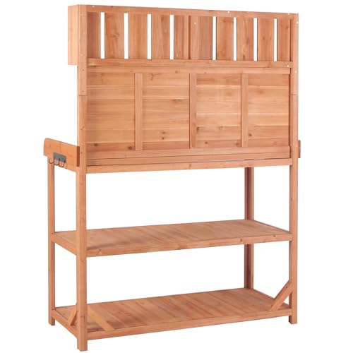 Outdoor Wooden Potting Bench Table with Drawers and Storage Shelves C672480
