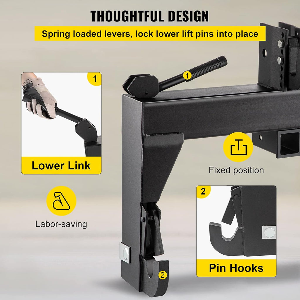 VEVOR 3-Point Quick Hitch, 3000 LBS Lifting Capacity, Category 1 & 2 Tractor Attachment U6583