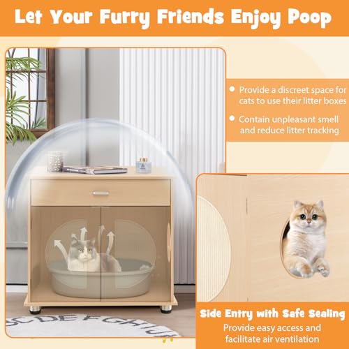 Tangkula Cat Litter Box Enclosure with Storage Shelf and Scratching Doors X93149