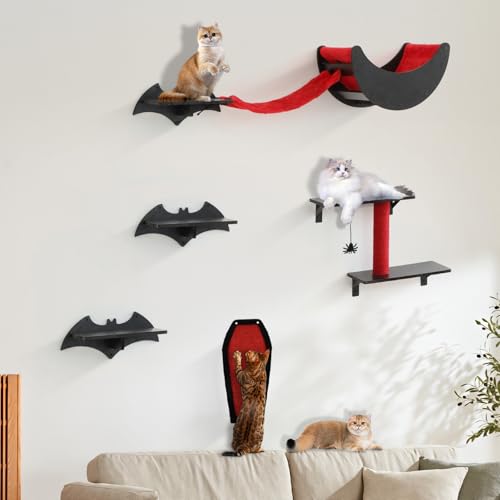 Gothic Cat Wall Shelves 7pcs Cat Climber Set with Cat Bed Y36093