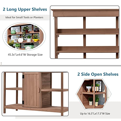 Outdoor Wooden Potting Bench Table with Drawers and Storage Shelves C672480