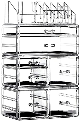 Large Clear Makeup Organizer Skin Care Cosmetic Display Cases Stackable Storage Box Make up Container Cube With 8 Drawers,Set of 3 By Cq acrylic