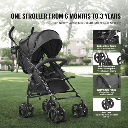 VEVOR Lightweight Compact Fold Stroller for Travel, Light Gray/Black U711138