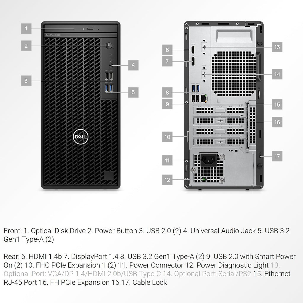 Dell Optiplex 3000 Tower Desktop, Intel Core i5-12500, 32GB RAM, 512GB SSD + 1TB HDD, Windows 11 Pro D262