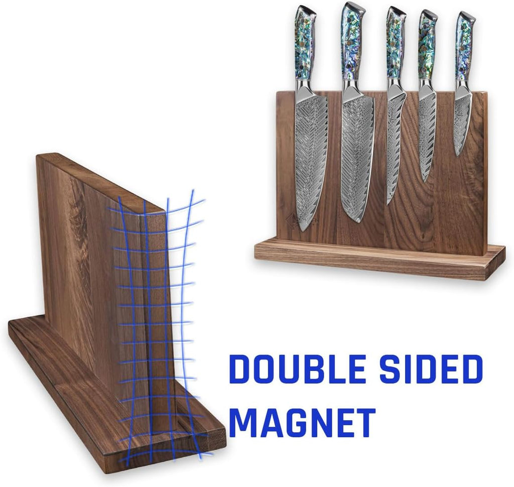 SENKEN 5-Piece Damascus Steel Knife Set with Walnut Magnetic Knife Block H191