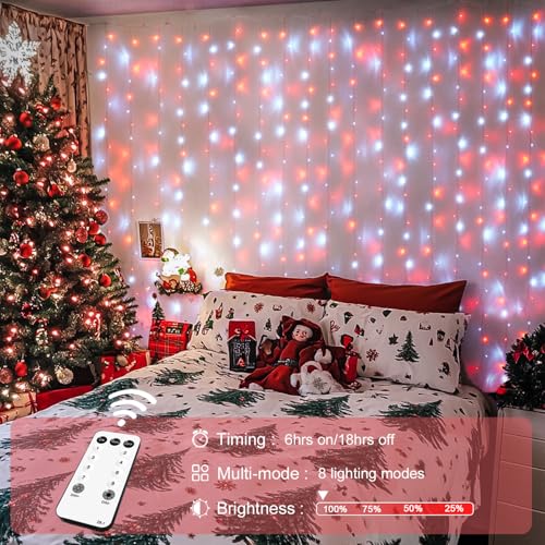 JMEXSUSS 300 LED Remote Control Christmas Curtain Lights, Warm White V64841
