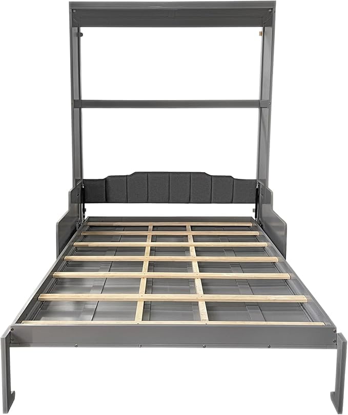 Queen Size Murphy Bed with Desk & Charging Station, White K505073