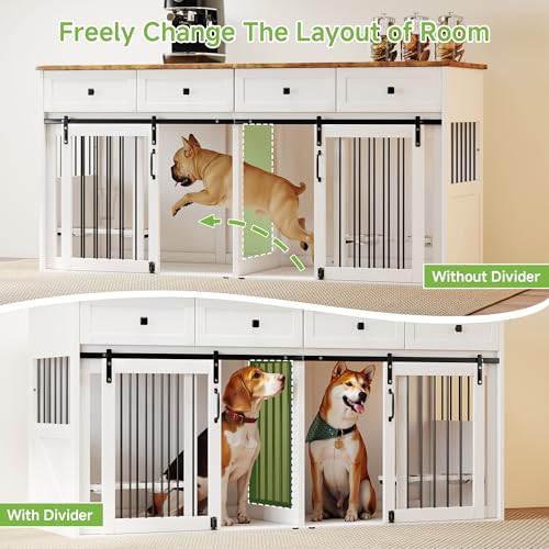 Real Relax 71" Double Dog Crate Furniture with 2 Drawers, White Q173