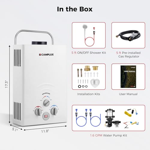 CAMPLUX 2.64 GPM Propane Portable Gas Water Heater, 68,000 BTU, White Y83276