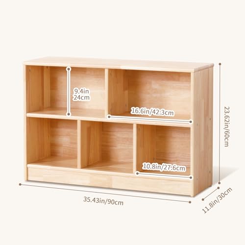 Rubber Wood 3-Compartment Storage Cabinet, 2-Tier Toy Organizer for Kids Room I3900