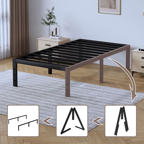 Full Metal Bed Frame 14 Inch Tall Heavy Duty Black Steel Slats Platform J736200