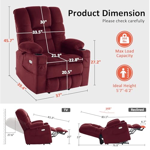 MCombo Large Triple Motor Power Lift Recliner Chair with Massage and Dual Heating, Grey D316