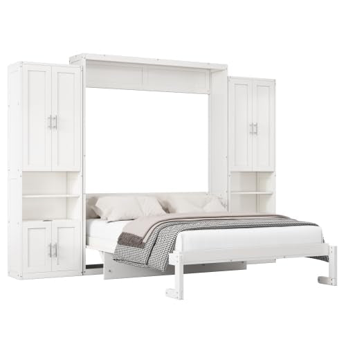 Queen Size Murphy Bed with Desk & Charging Station, White K505073