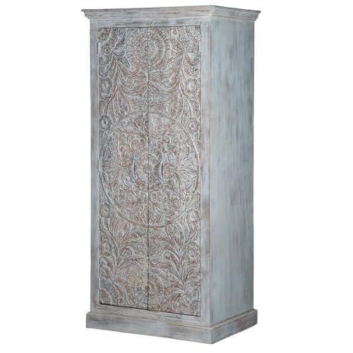 Shabby Chic White Carved Wardrobe Solid Wood U735415