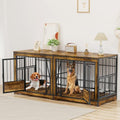 86 in Double Dog Crate Furniture with Divider, Heavy Duty Wooden Kennel for Large Dogs, Brown P52672